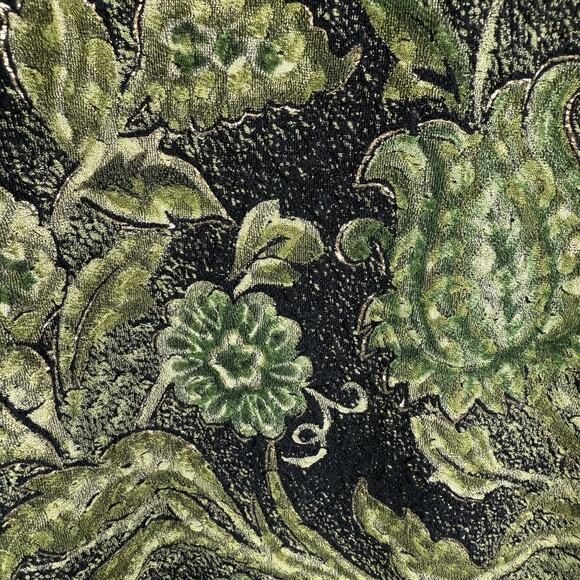 Vintage 90s Y2K Black Green Floral Top Large Metallic Textured Pullover Retro - Picture 9 of 13